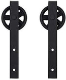 ZEKOO Rustic 6 FT by Pass Barn Doors Hardware Sliding Black Steel Big Wheel Roller Track for Double Wooden Doors