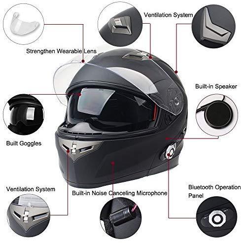 FreedConn Bluetooth Motorcycle Helmets Speakers Integrated Modular Flip up Dual Visors Full Face Built-in Bluetooth Mp3 Intercom headset Communication Range 500M (Red, Medium)