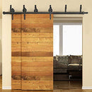 ZEKOO Rustic 6 FT by Pass Barn Doors Hardware Sliding Black Steel Big Wheel Roller Track for Double Wooden Doors