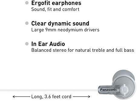 Panasonic ErgoFit In-Ear Earbud Headphones RP-HJE120-K (Black) Dynamic Crystal Clear Sound, Ergonomic Comfort-Fit