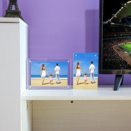 Acrylic Picture Frame 5x7", Double Sided Magnetic Photo Frames 20% Thicker Blcoks, Frameless Desktop Display Retail Gift Box Package (0.95inch, 5 Pack)