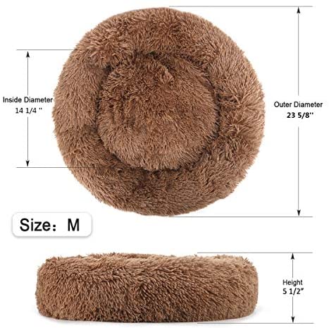 Nest 9 Donut Dog Cat Bed, Soft Plush Pet Cushion, Anti-Slip Machine Washable Self-Warming Pet Bed - Improved Sleep for Cats Small Medium Dogs (Multiple Sizes)