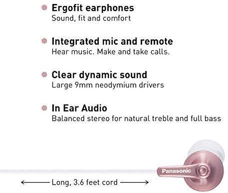 Panasonic ErgoFit In-Ear Earbud Headphones RP-HJE120-K (Black) Dynamic Crystal Clear Sound, Ergonomic Comfort-Fit