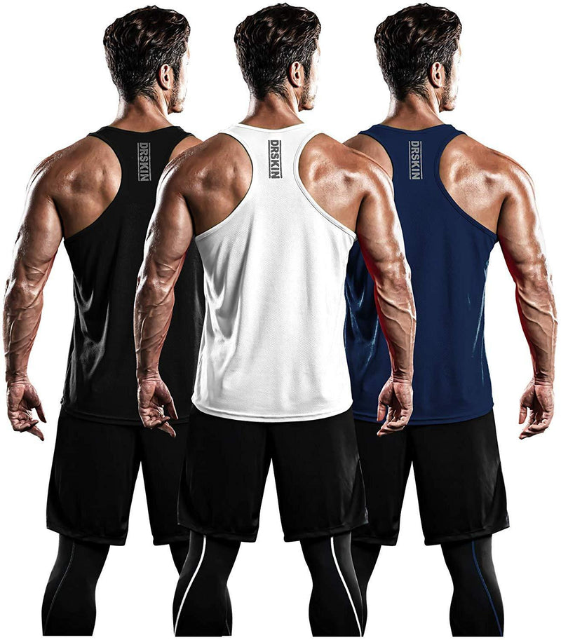 DRSKIN Men's 2~3 Pack Dry Fit Y-Back Gym Muscle Tank Mesh Sleeveless Top Fitness Training Cool Dry Athletic Workout