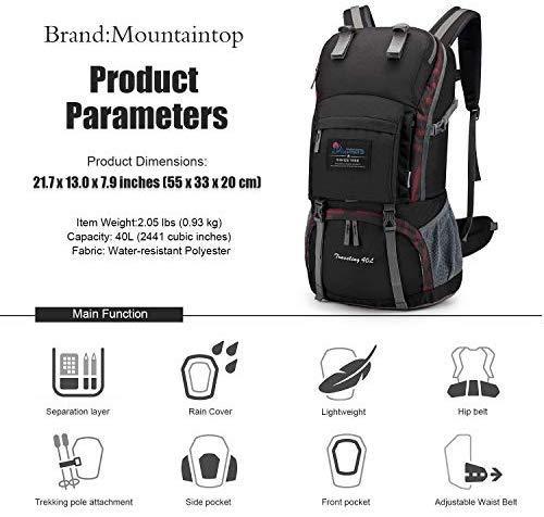 MOUNTAINTOP 40L Hiking Backpack for Outdoor Camping