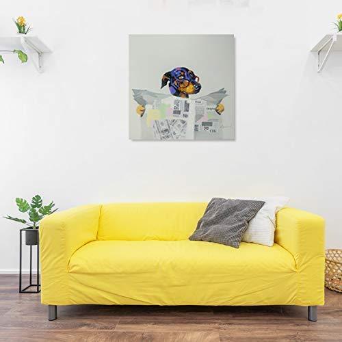 Bignut Art Funny Animal Oil Painting Hand Painted Cute Angel Dog Wall Art on Canvas Framed Wall Decor for Living Room Bedroom Office (18x30 Inches, Angel Dog)