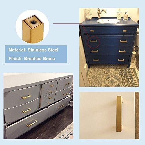 goldenwarm Gold Cabinet Pulls Square Kitchen Hardware Handles 10 Pack - LSJ12GD160 Brushed Brass Pulls for Cabinets Closet Square Cupboard Bathroom Desk Door Knobs 6-1/4in(160mm) Hole Centers