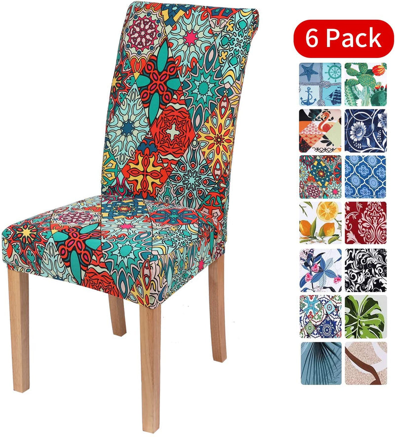 smiry Stretch Printed Dining Chair Covers, Spandex Removable Washable Dining Chair Protector Slipcovers for Home, Kitchen, Party, Restaurant - Set of 6, Black Baroque