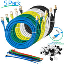 Maximm Cat7 Ethernet Cable, 15 Feet, Green, 5-Pack - Pure Copper - RJ45 Gold-Plated Snagless Connectors 600 MHz, 10 Gbps. for Fast Network & Computer Networking + Cable Clips and Ties