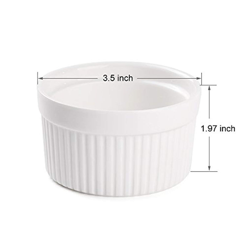 Accguan Set of 8 PCS 6 oz Round Porcelain Oven Safe Ramekin Dessert Souffle Baking Dish(3.5 INCHES) (White)