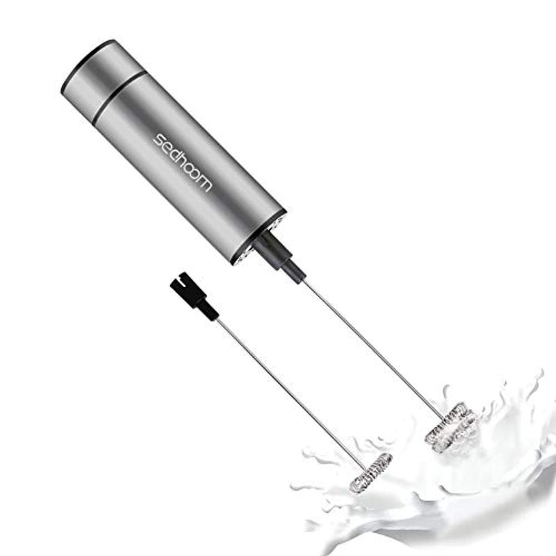 Sedhoom Handheld Battery Operated Double Powerful Electric Milk Frother with Additional Single Spring Whisk Head