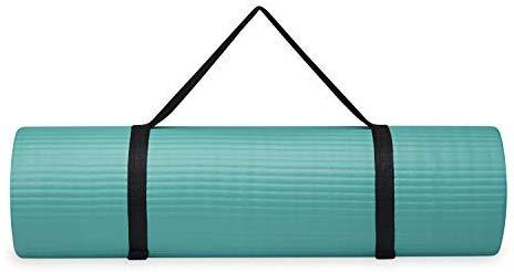 Gaiam Essentials Thick Yoga Mat Fitness & Exercise Mat with Easy-Cinch Yoga Mat Carrier Strap (72"L x 24"W x 2/5 Inch Thick)