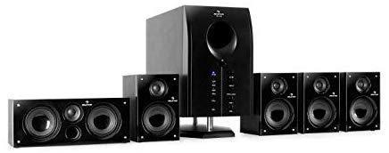 auna Areal Nobility 5.1-Channel Surround System • Home Theatre System • 5.1 System • 120 W RMS • 35 W Subwoofer • Satellite Speaker • Bluetooth 3.0 • USB Port • SD Slot • AUX-in • LED Display • Black