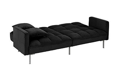 DIVANO ROMA FURNITURE Modern Plush Tufted Velvet Splitback Living Room Futon (Dark Grey)