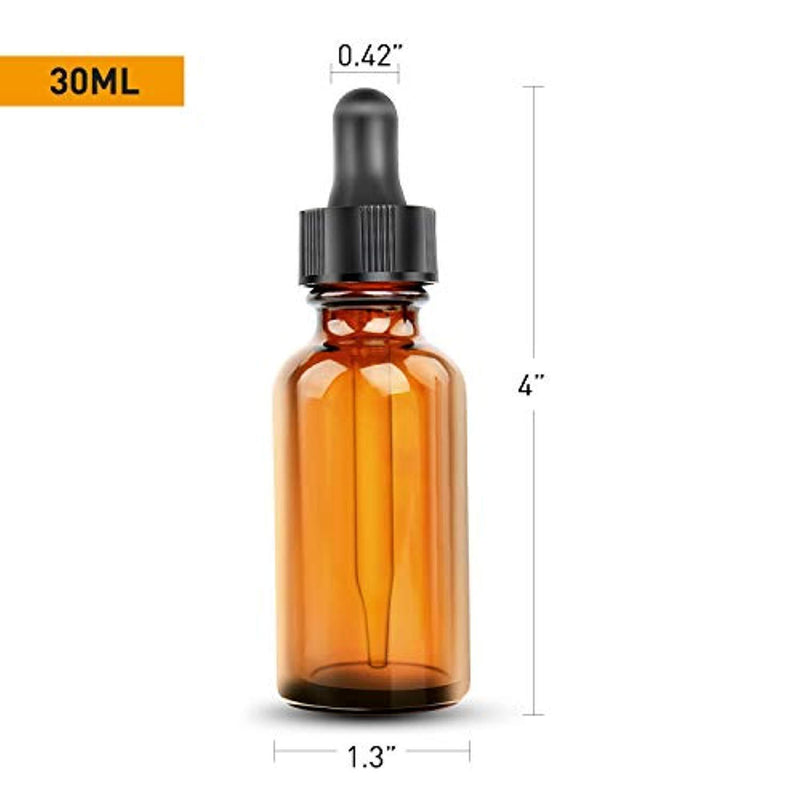 1oz Amber Glass Bottles for Essential Oils with Glass Eye Dropper - Pack of 12