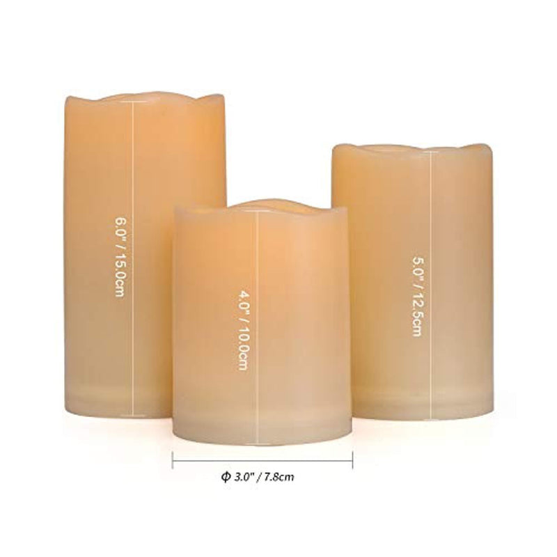 Aignis Flameless Candles, Led Candles Set of 7(H 4" 4" 4" 5" 5" 6" 6" x D 3") Ivory Resin Candles Battery Candles with Remote Timer Waterproof Outdoor Indoor Candles