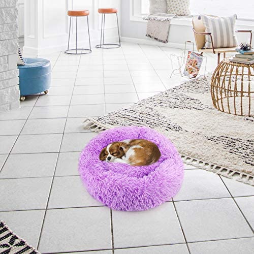 Nest 9 Donut Dog Cat Bed, Soft Plush Pet Cushion, Anti-Slip Machine Washable Self-Warming Pet Bed - Improved Sleep for Cats Small Medium Dogs (Multiple Sizes)