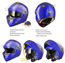 AHR Full Face Flip up Modular Motorcycle Helmet DOT Approved Dual Visor Motocross Blue M