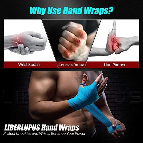 Liberlupus Boxing Hand Wraps for Men & Women, 120 & 180 Inches Wraps for Boxing Gloves, Handwraps with Hand & Wrist Support for Boxing Kickboxing Muay Thai MMA