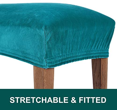 smiry Velvet Dining Room Bench Covers - Soft Stretch Spandex Upholstered Bench Slipcover Removable Washable Bench Seat Protector for Living Room, Kitchen, Bedroom (Peacock Green)