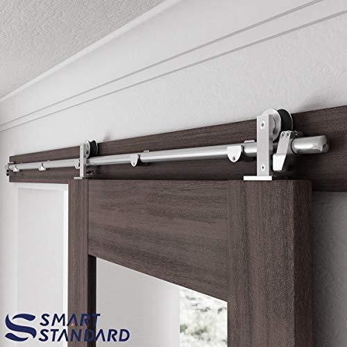 SMARTSTANDARD 8FT Top Mount Heavy Duty Sliding Barn Door Hardware Kit, Single Rail, Stainless Steel, Smoothly and Quietly, Simple and Easy to Install, Fit 42"-48" Wide DoorPanel (T Shape Hanger)