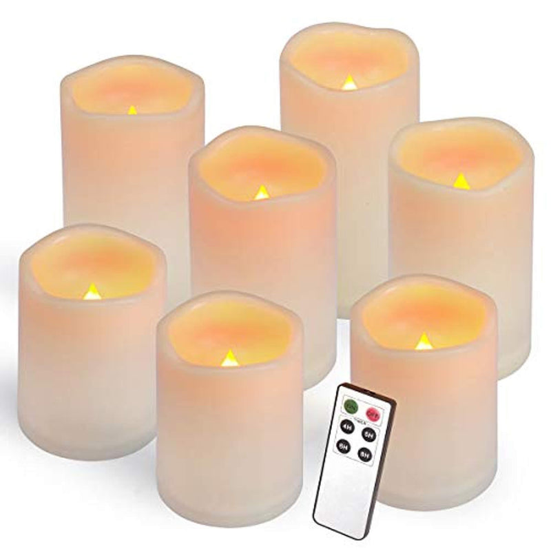 Aignis Flameless Candles, Led Candles Set of 7(H 4" 4" 4" 5" 5" 6" 6" x D 3") Ivory Resin Candles Battery Candles with Remote Timer Waterproof Outdoor Indoor Candles