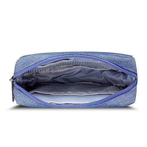 E-Tree 7 inch Canvas Zippered Small Bag, Mini Travel Makeup Carrying Case, Cosmetic Bag, Portable Electronics Accessories Organizer, Tiny Coin Purse Wallet, Little Pouch for Little Items, Blue