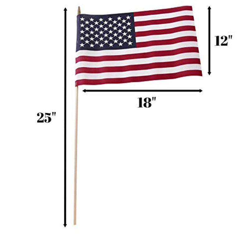 Set of 12 Bulk American Flags: 12" x 18" Small American Flags on Wooden Sticks from Darice