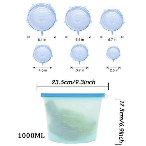 4-Pack Reusable Silicone Food Storage Bag | KOMUEE Airtight Seal Storage Container, Leakproof & Fresh for Food,Snacks,Fruit + 6 Silicone Stretch Lids | BPA Free, FDA Approved (Colour)