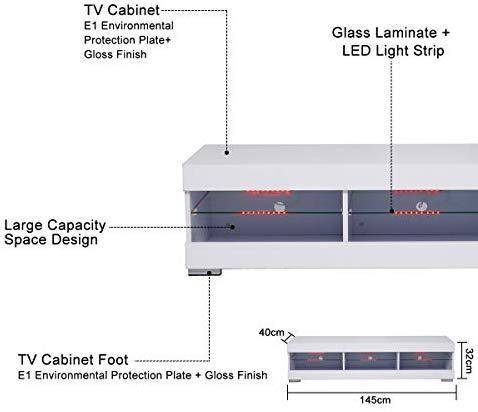 KingSo TV Stand for 55 Inch TV, TV Stands with Led Lights Entertainment Center, High Gloss TV Table TV Cabinet Modern TV Console Living Room Furniture - Wood Brown