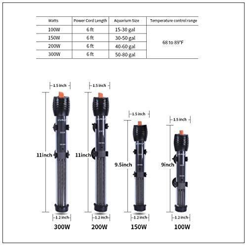 Orlushy Submersible Aquarium Heater,100W/150W/200W/300W Fish Tahk Heater with Adjust Knob Thermostat 2 Suction Cups and Free Thermometer Suitable for Marine Saltwater and Freshwater