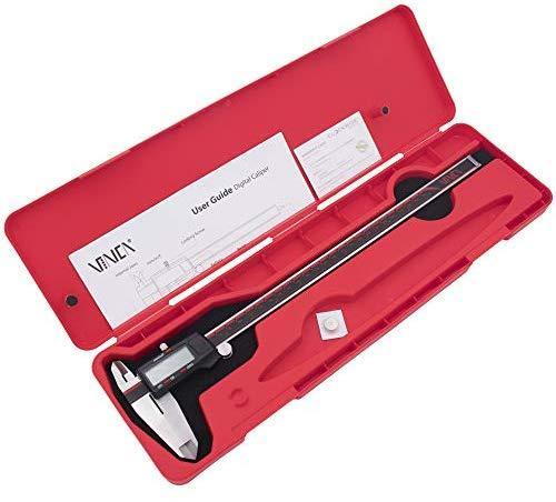 VINCA DCLA-0605 Quality Electronic Digital Vernier Caliper Inch/Metric/Fractions Conversion 0-6 Inch/150 mm Stainless Steel Body Red/Black Extra Large LCD Screen Auto Off Featured Measuring Tool