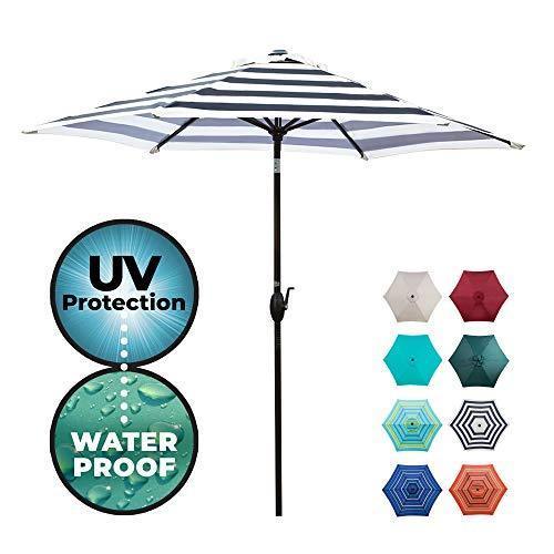 Abba Patio Outdoor 9-Feet Table Umbrella with Push Button Tilt and Crank Lift, Turquoise Striped