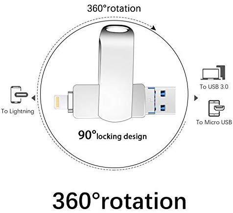 USB Flash Drive for iPhone iPad 32GB USB 3.0, 3 in 1 Lightning Flash Drive Photo Stick, iOS External Storage Memory Stick Thumb Drive for Android MacBook Windows PC OTG (32GB)