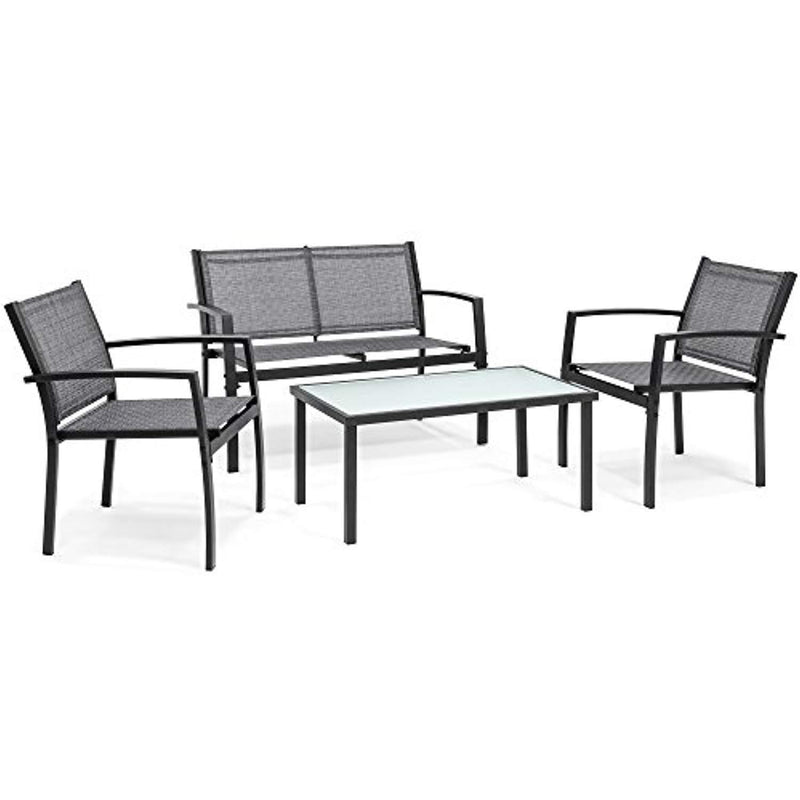 Best Choice Products 4-Piece Patio Metal Conversation Furniture Set w/Loveseat, 2 Chairs, and Glass Coffee Table- Gray