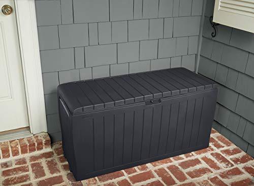 Keter Marvel Plus 71 Gallon Resin Plastic Wood Look All Weather Outdoor Storage Deck Box, Brown