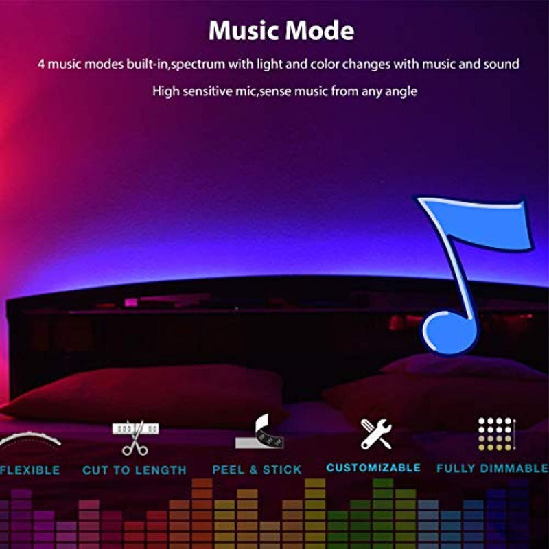 G GEEKEEP Music Activated LED Strip Lights,16.4ft/5m 12V Color Changing Rope Lights Pulse to Beats of Music