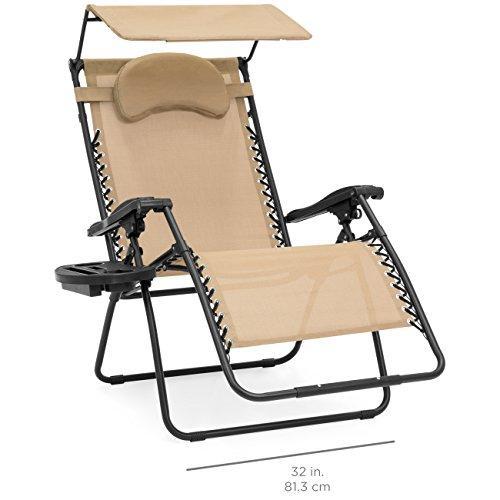 Best Choice Products Oversized Zero Gravity Reclining Lounge Patio Chair w/Folding Canopy Shade and Cup Holder - Navy