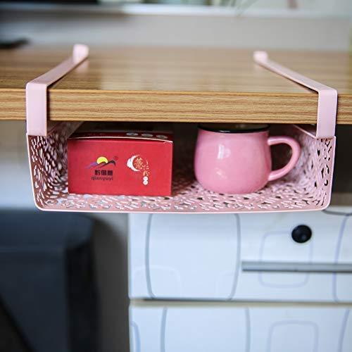 ZGXY Under Shelf Basket, White & Pink Rack, Slides Under Shelves for Storage, Easy to Install，Space on Kitchen Pantry Desk Bookshelf Cupboard-Pink