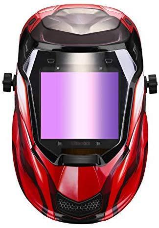 Solar Powered Welding Helmet Auto Darkening Professional Hood with Wide Lens Adjustable Shade Range 4/9-13 for Mig Tig Arc Weld Grinding Welder Mask