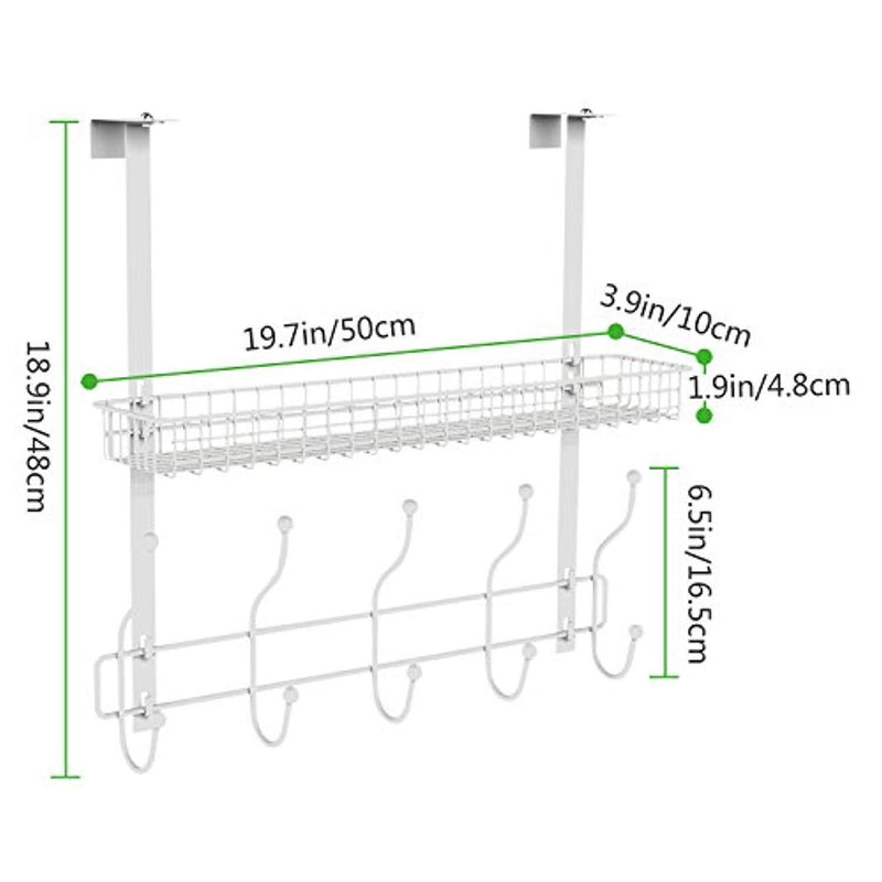 Lifewit Over The Door Hook Hanger Two Tiers with 10 Hooks and Mesh Basket Adjustable Storage Rack for Coats Hats Robes to (White)