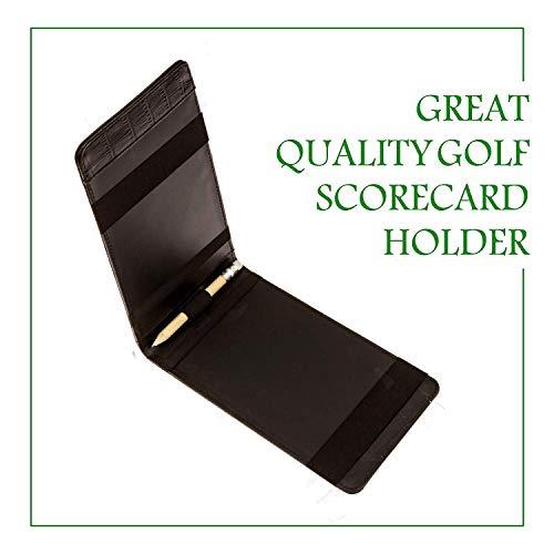 Fuzzy Bunkers Quality Leather Golf Scorecard Holder - Yardage Book Cover Plus Free Golf Pencil and Downloadable PDF Stat Tracker Sheet