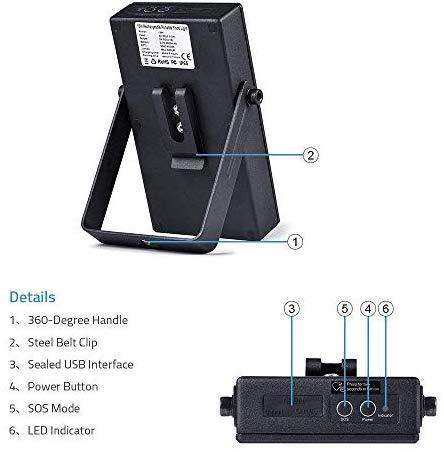 15W Rechargeable Work LOFTEK  Light, 2019 Upgraded, 7 Hours Lasting Battery Powered Flood Light with USB Ports and SOS Modes, Portable and Cordless Security Job Site FloodLight, Black and Yellow