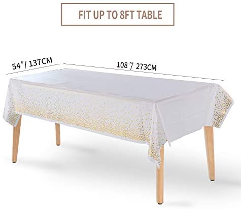 Duocute Black Disposable Party Tablecloth for Rectangle Table, Gold Stamping Dot Confetti Rectangular Plastic Table Cover, for Graduation, Birthday and Cocktail Party, 54" x 108", Pack of 4