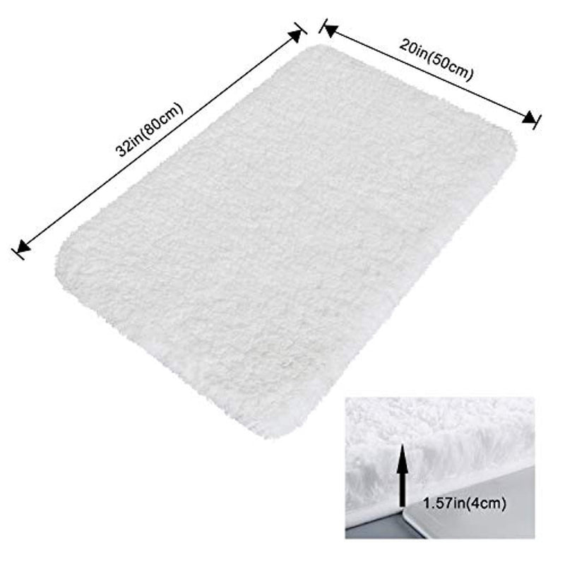 Lifewit Bath Mat White Bathroom Rug Soft Shag Water Absorbent with Non-Slip Rubber, 32" x 20"