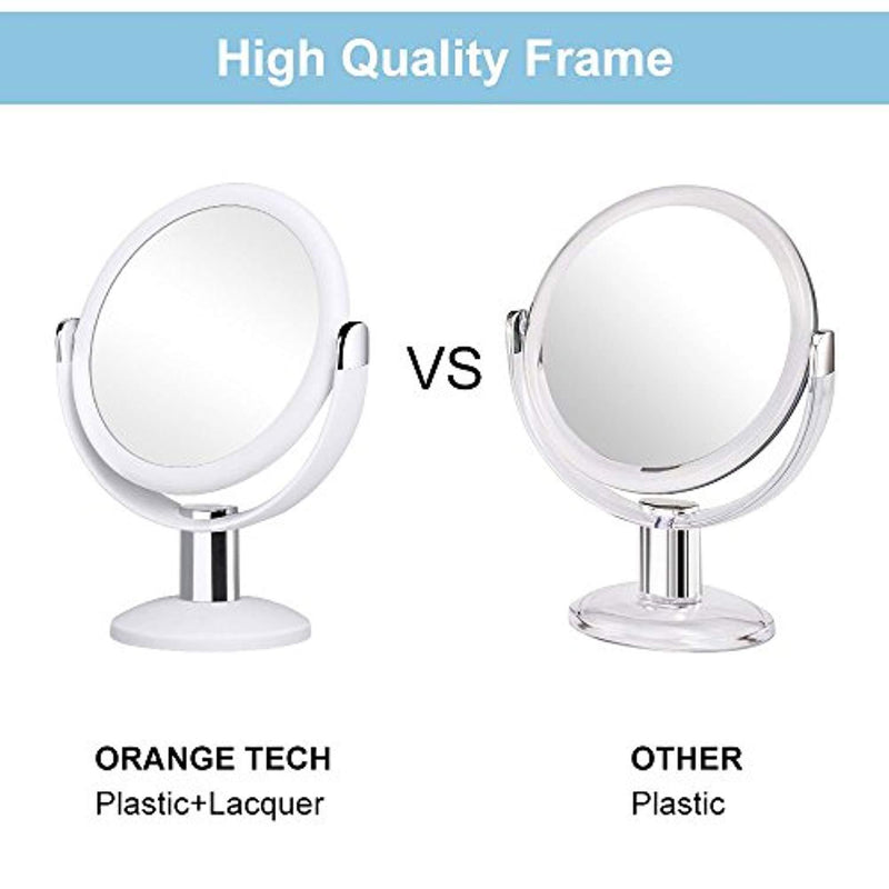 Orange Tech 1X & 10X Double Sided Magnified Makeup Mirror, Magnifying Vanity Mirror with 360 Degree Rotation for Bathroom or Bedroom Table Top - White