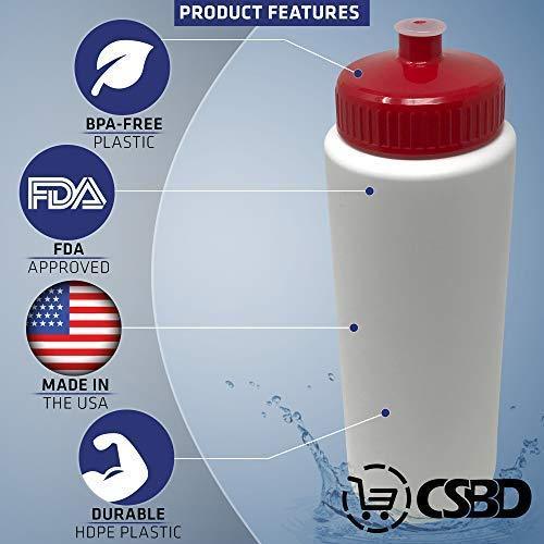 CSBD 32oz Sports Water Bottles, 4 Pack, Reusable No BPA Plastic, Pull Top Leakproof Drink Spout, Blank DIY Customization for Business Branding, Fundraises, or Fitness