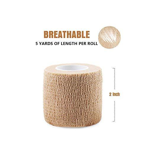 MUEUSS Self Adhesive Bandage Tape Vet Wrap Self Adherent Cohesive Bandages First Aid Wrap Approved 2 inches x 5 Yards (New Beige, 2 Inches / 6 roll)