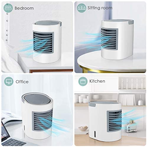 MOSAJIE Portable Space Air Conditioner,Small Personal Desk Fan,Quiet Air Cooler Misting Fan,Mini USB Air Conditioner Fan,Purifier,Sterilizer,Humidifier,Desktop Cooling Fan with 3 Speeds for Home Room Office