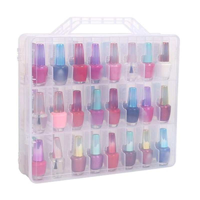 Portable Clear Nail Polish Organizer Holder for 48 Bottles Adjustable Spaces Divider with 2 Foam Toe Separators